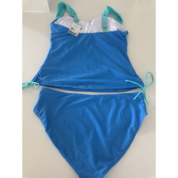 Tankini Swimsuit for Women Tummy Control Two Piece High Waist size 2XL turquoise - Picture 10 of 14